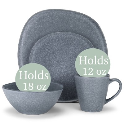 Dove Grey Square Ceramic Stoneware Dinnerware Set, Service for 4