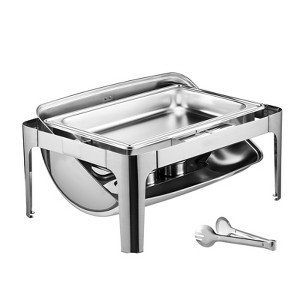 VEVOR Roll Top Chafing Dish Buffet Complete Set, 9 Qt 1 Pack Stainless Steel Chafer with 2 Half Size Pans, Rectangle Catering Warmer Server, Silver - 1 of 4