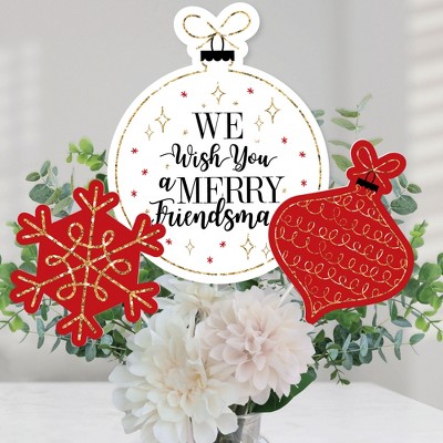 Big Dot of Happiness Red and Gold Friendsmas - Friends Christmas Party Centerpiece Sticks - Table Toppers - Set of 15