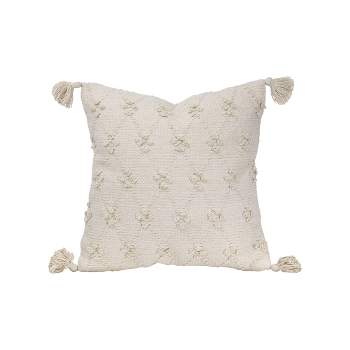 Blue And White Hand Woven 18 X 18 Inch Decorative Cotton Throw Pillow Cover  With Insert And Hand Tied Braiding And Pom-poms - Foreside Home & Garden :  Target