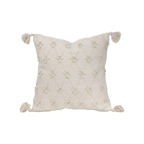 White Diamond Pattern Hand Woven 18x18 Cotton Decorative Throw Pillow With  Hand Tied Tassels - Foreside Home & Garden : Target