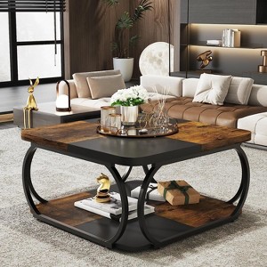 Hommoo Square Coffee Table, 39" Central Cocktail Table with 2-Tier Shelves - 1 of 4