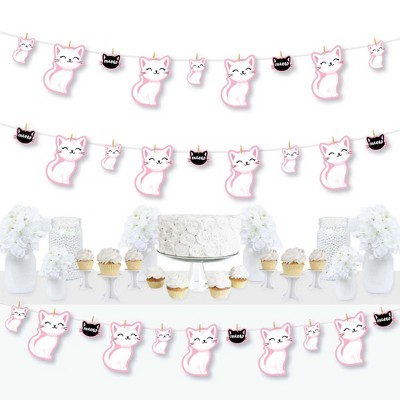 Big Dot of Happiness Purr-fect Kitty Cat - Kitten Meow Baby Shower or Birthday Party DIY Decorations - Clothespin Garland Banner - 44 Pieces