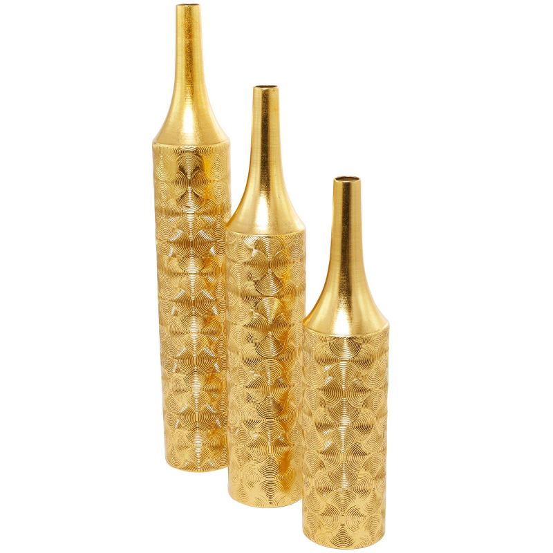 Set of 3 Tall Metal Metallic Vase with Etched Swirl Patterns Gold - Olivia &#38; May, 4 of 7