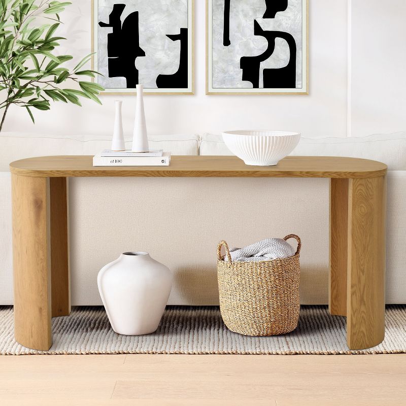 Dwen 60" Convertible Double Pedestal Legs With Manufactured Wood Foild with Grain Paper Simplicity Rectangle Console Table-Maison Boucle‎, 2 of 10