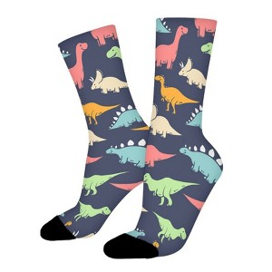 Various Dinosaur Women Printed Crew Socks Funny Funky Socks Soft Polyester Novelty Gifts for Artists Men - 1 of 1