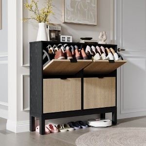 Garvee Shoe Storage Cabinet with 2/3/4 Flip Drawers,Farmhouse Fluted Shoe Organizer,Freestanding Hidden Slim Narrow Shoe Rack for Entryway,Foyer - 1 of 4