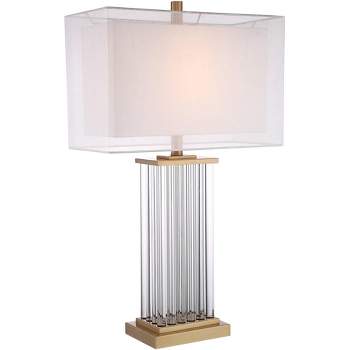 Vienna Full Spectrum Darcia Modern Luxury Table Lamp 29" Tall Clear Crystal Glass Column Double Rectangular Shade for Bedroom Living Room House Home