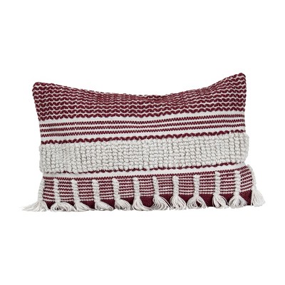 Purple Striped Hand Woven 14x22" Outdoor Decorative Throw Pillow with Hand Tied Fringe - Foreside Home & Garden