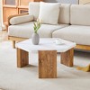 Hrinhom 31"W Modern Hexagonal Coffee Table with Wood Legs - 2 of 4