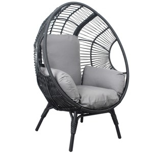 Coolbibila 1 Piece Outdoor PE Rattan Wicker Garden Egg Chair with Side Table and Cushions,Indoor Patio Oversized Backrest Chaise Lounge - 1 of 4