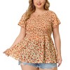 Agnes Orinda Women's Plus Size Chiffon Smock Waist Ditsy Floral Peplum Casual Blouses - 2 of 4