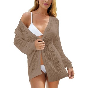 Coolmee Women's Cardigans Lightweight Long Sleeve Open Front Hollow Out Sweater Cardigan - 1 of 2