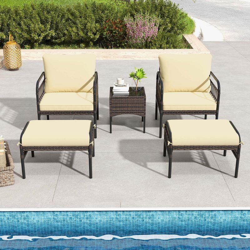 Costway 5 PCS Patio Conversation Set Outdoor Wicker Chair Set with Ottomans & Coffee Table, 2 of 11