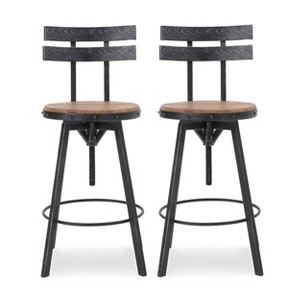 Set of 2 Alanis Industrial Firwood Barstools with Backs, Adjustable & Swivel - Christopher Knight Home - 1 of 4