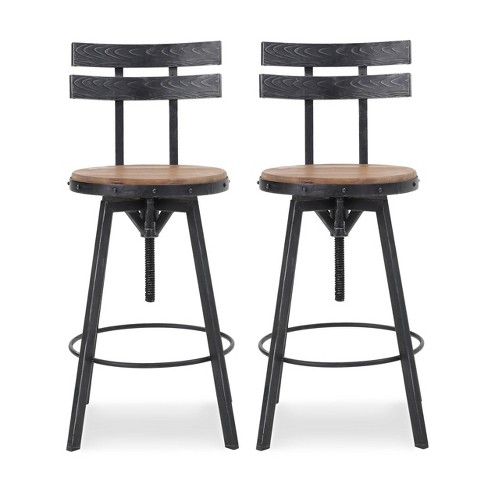 Ross Modern Fabric and Metal Adjustable Air Lift Stool, Set of 2 - Grey and  Black