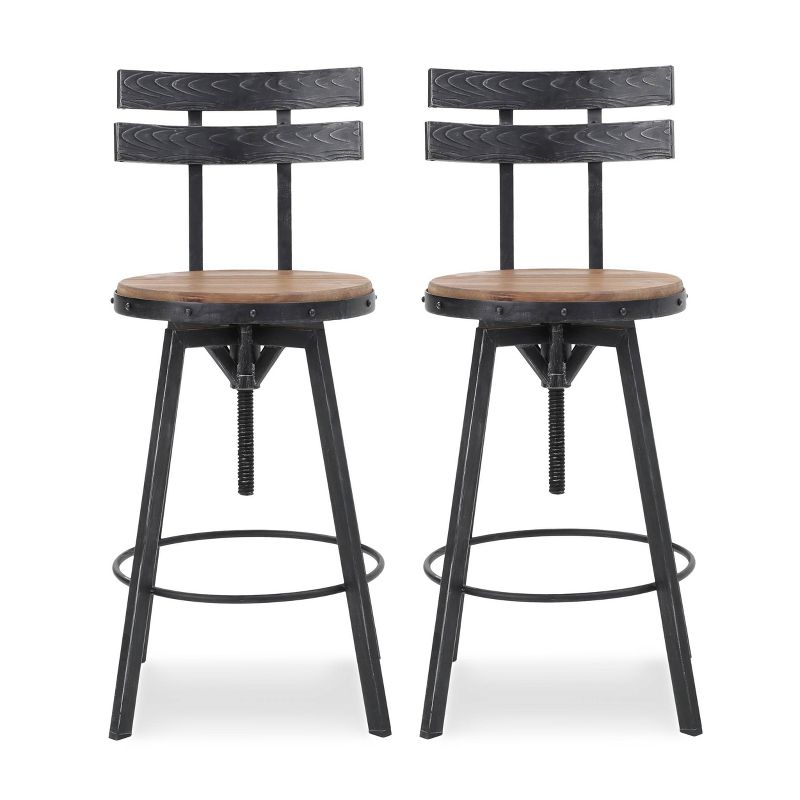 Set of 2 Alanis Modern Industrial Firwood Adjustable Height Swivel Barstools Natural/Black Brushed Silver - Christopher Knight Home, 1 of 13