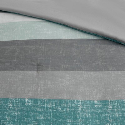 Aqua and Grey Reversible Microfiber Full Bedding Set