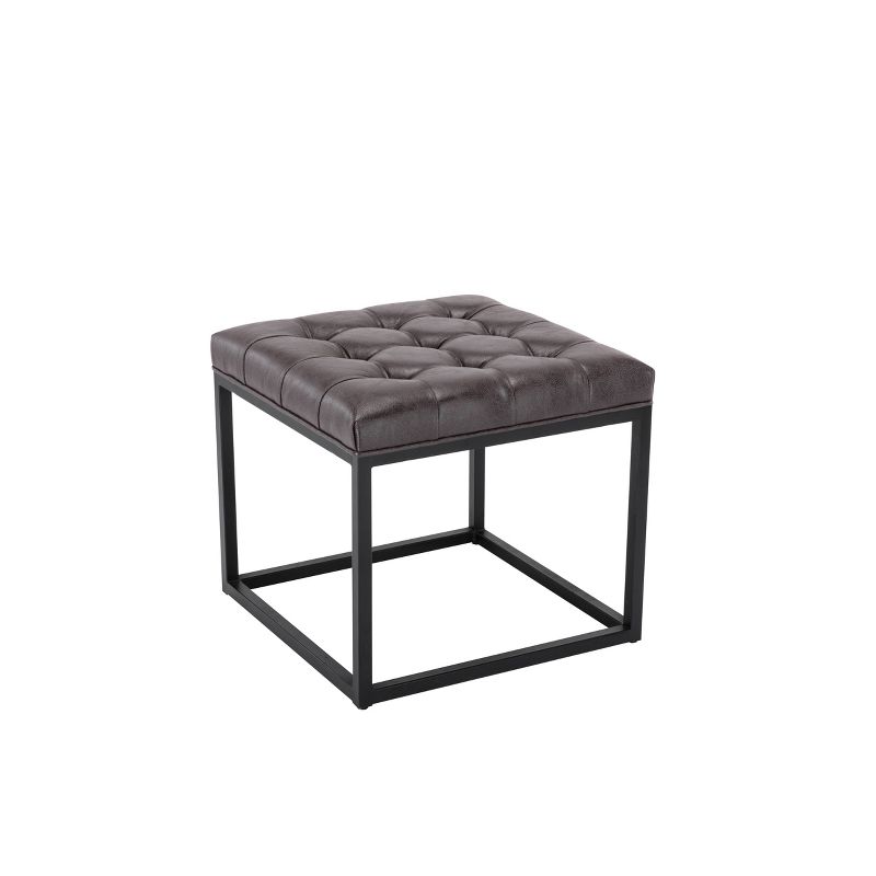 18" Square Button Tufted Metal Ottoman - WOVENBYRD, 3 of 8