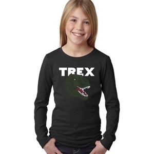LA Pop Art Girl's Word Art Long Sleeve - T-Rex Head - 1 of 4