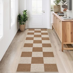 Modern Checkered Easy Jute Area Rug Farmhouse Washable Non-Slip Indoor Outdoor Rugs for Living Room Bedroom Patio - 1 of 4