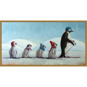 26" x 14" Ski School Penguins by Lucia Heffernan Framed Canvas Wall Art - Amanti Art: Holiday Decor, Animal Motif - 1 of 4