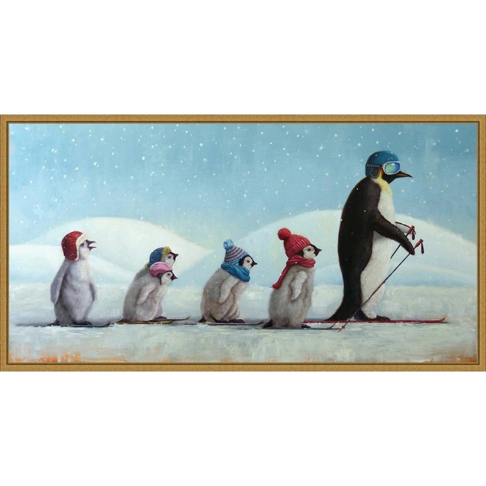 Photos - Other interior and decor 26" x 14" Ski School Penguins by Lucia Heffernan Framed Canvas Wall Art 