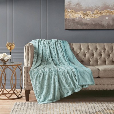 Aqua 60" x 70" Reversible Faux Fur Throw Blanket