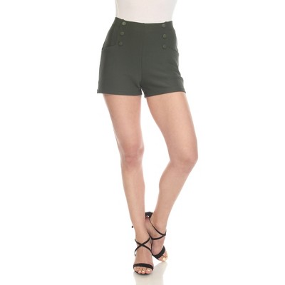 Women's Tailored Front Button Super Soft Elastic Scuba Shorts - White Mark