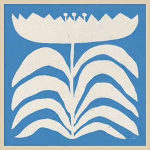 33"x33" Delighted Floral II Blue by Moira Hershey: Modern Botanical Lithograph, Fir Wood Frame - Amanti Art - 1 of 4