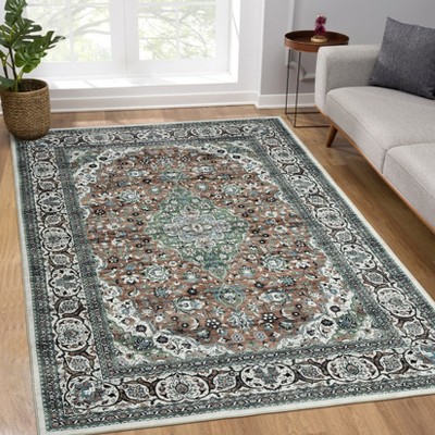 WhizMax Area Rug Vintage Medallion Rugs Stain & Water Resistant Washable Throw carpet for Living Room Bedroom