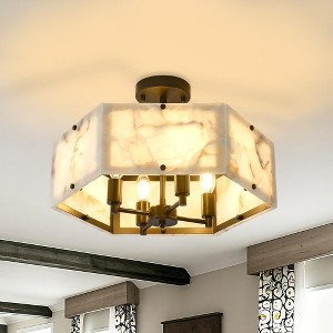 PAKOKULA 17.71 in. 4-Light Black Semi-Flush Mount Ceiling Light with White Marble Shades - 1 of 4