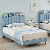 Velvet Upholstered Bed Frame with Storage Headboard, Kids Platform Bed - 4 of 4
