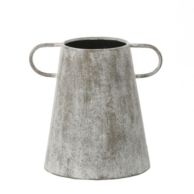 Set of 2 Distressed Blue and Gray Metal Vases