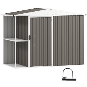 Outsunny 8 x 4ft Garden Storage Shed, Outdoor Metal Tool Shed with 2-Tier Storage Rack, Vents and Lockable Door for Backyard Patio Lawn - 1 of 4