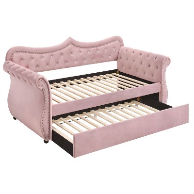 NicBex Twin Size Daybed with Trundle,Upholstered Velvet Sofa Bed Frame for Bedroom,Living Room,Apartment