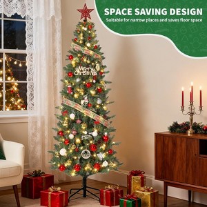 Artificial Christmas Tree, Realistic Prelit Pencil Xmas Tree with Warm Lights and Sturdy Metal Stand for Holiday Decoration, Green - 1 of 4