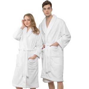 American Soft Linen Turkish Warm Fleece Bathrobe, Mens and Womens Robes, 1 Piece Shawl Collar  Adult Matching Couple Robes for your Bathroom - 1 of 4