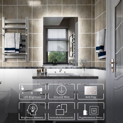 Keonjinn 20" x 28" Silver LED Backlit Anti-Fog Bathroom Vanity Mirror