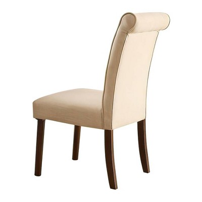 Set of 2 Beige Linen Upholstered Parsons Side Chairs with Walnut Wood Legs