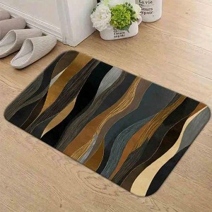 Chery Life Mat Abstract Gold & Black Flowing Wave Area Mat, Door Floor Mat, Non Slip, Water Absorbing - 1 of 4