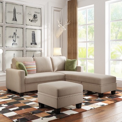 Convertible Sectional Sofa with Storage Ottoman, L Shaped Sofa Couch Set, Upholstered 6 Seat Sleeper Sofa Bed for Living Room Apartment