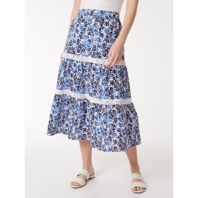 Jones New York Pull-On Tiered Lace Trim Maxi Skirt - XL