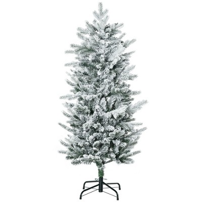 HOMCOM 4.5 FT Artificial Christmas Tree Holiday Decoration with Snow Flocked Branches, Auto Open, Steel Base