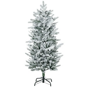 HOMCOM 4.5 FT Artificial Christmas Tree Holiday Decoration with Snow Flocked Branches, Auto Open, Steel Base - 1 of 4