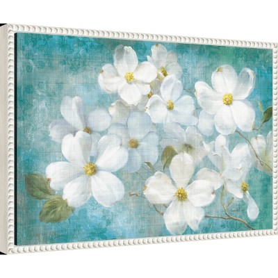 White Dogwood Blossoms on Teal Canvas Wall Art