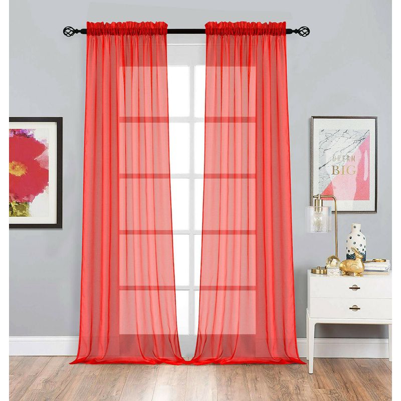 Kate Aurora 2 Pack Basic Home Rod Pocket Sheer Voile Window Curtains, 1 of 3