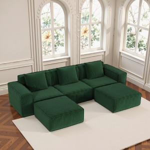 118-inch Modular Sectional Sofa with Cloud Corduroy Fabric, Convertible Sofa Bed, Footrests & Flexible Configuration - 1 of 4