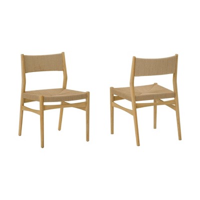 Armen Living Set of 2 Erie Woven Paper Cord and Wood Dining Chairs