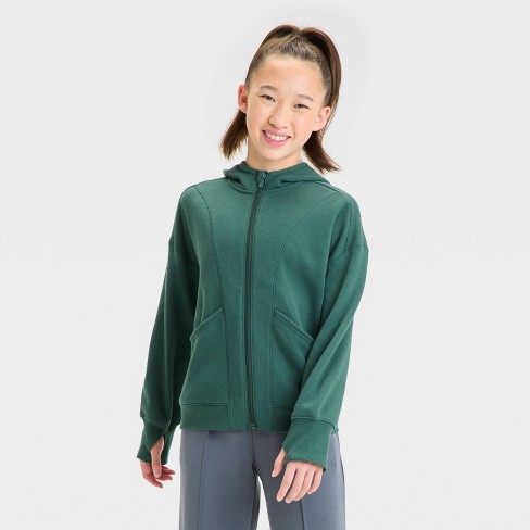 Girls Fleece Full Zip Hoodie Sweatshirt All In Motion Forest Green Xxl Target